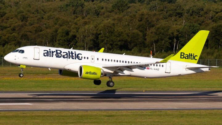airBaltic Airbus A220-300 YL-AAQ moments before landing