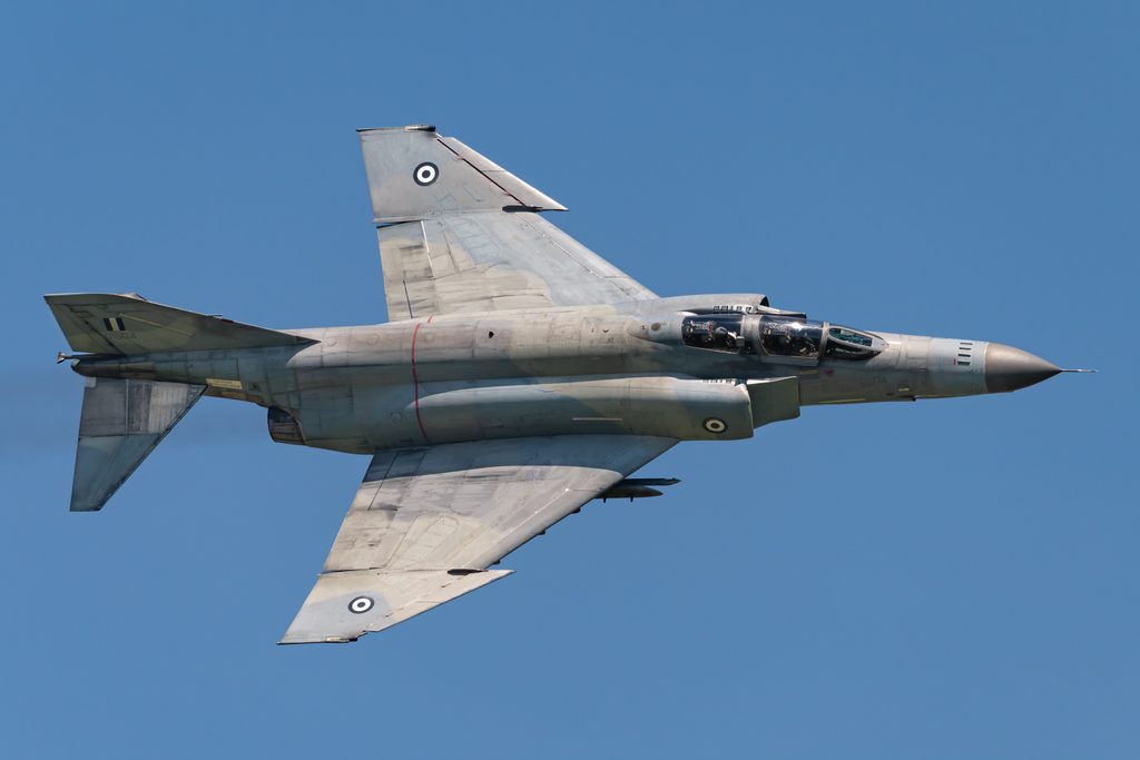 Hellenic Air Force F-4E AUP Phantom II serial 01504 flying against a clear blue sky