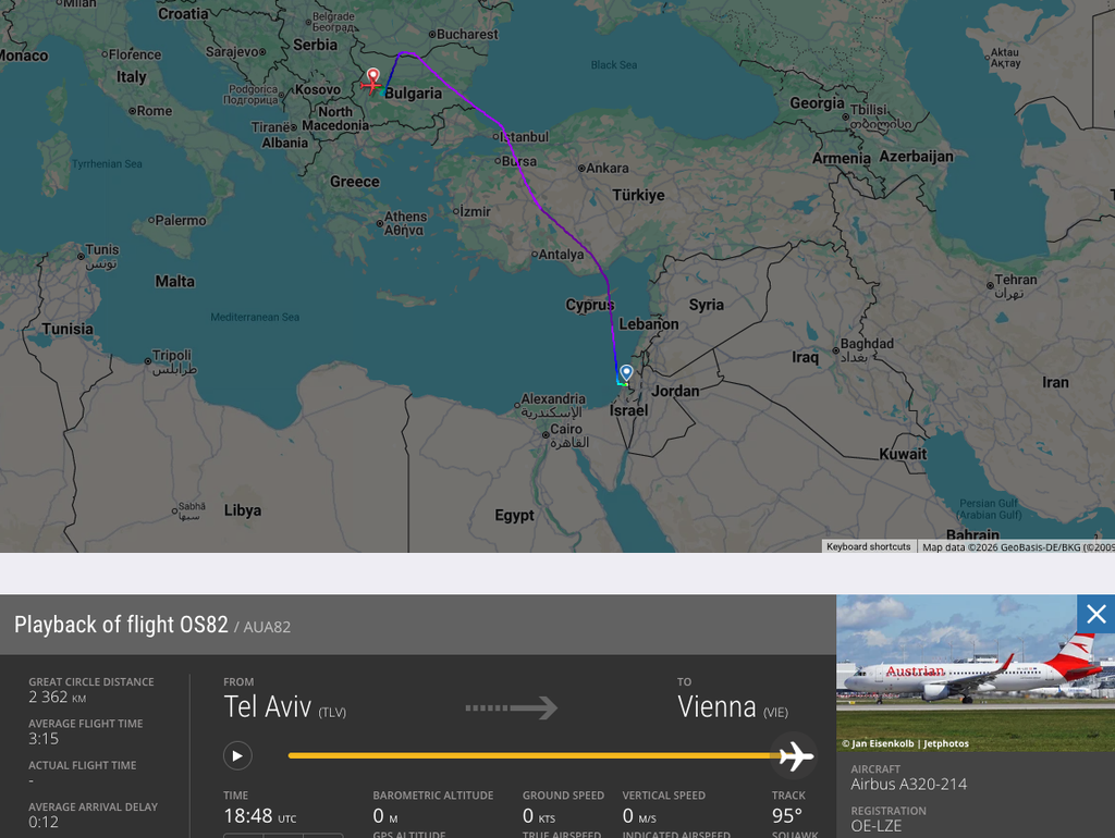 Playback of flight OS82 | Credit: Flightradar24