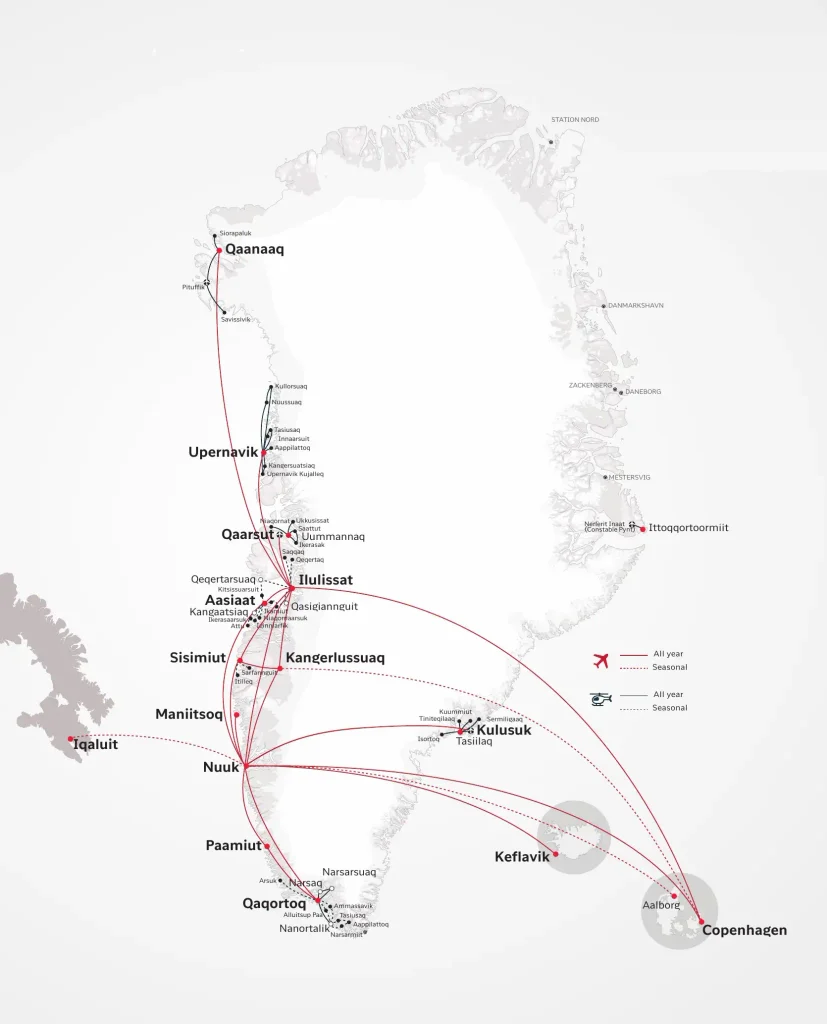 Air Greenland's route map for 2026/27 winter season. Credit: Air Greenland