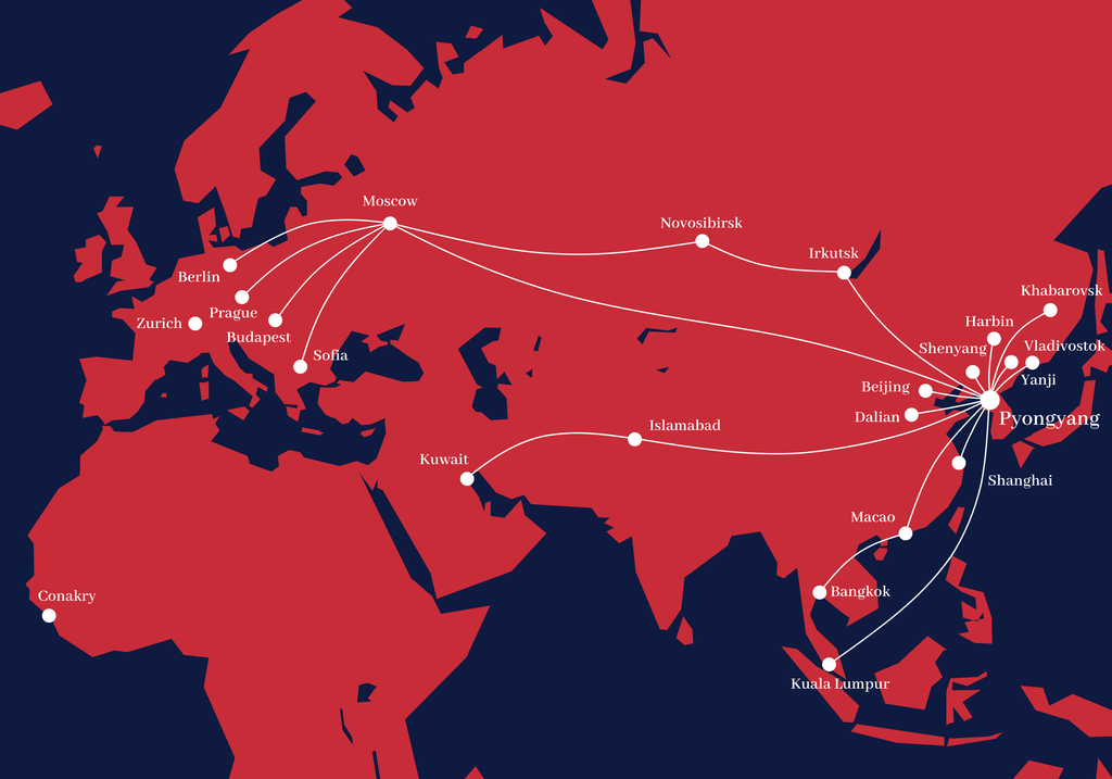 Map of both current and historical Air Koryo's routes. | Credit: Jakub Staněk, @jakub_420